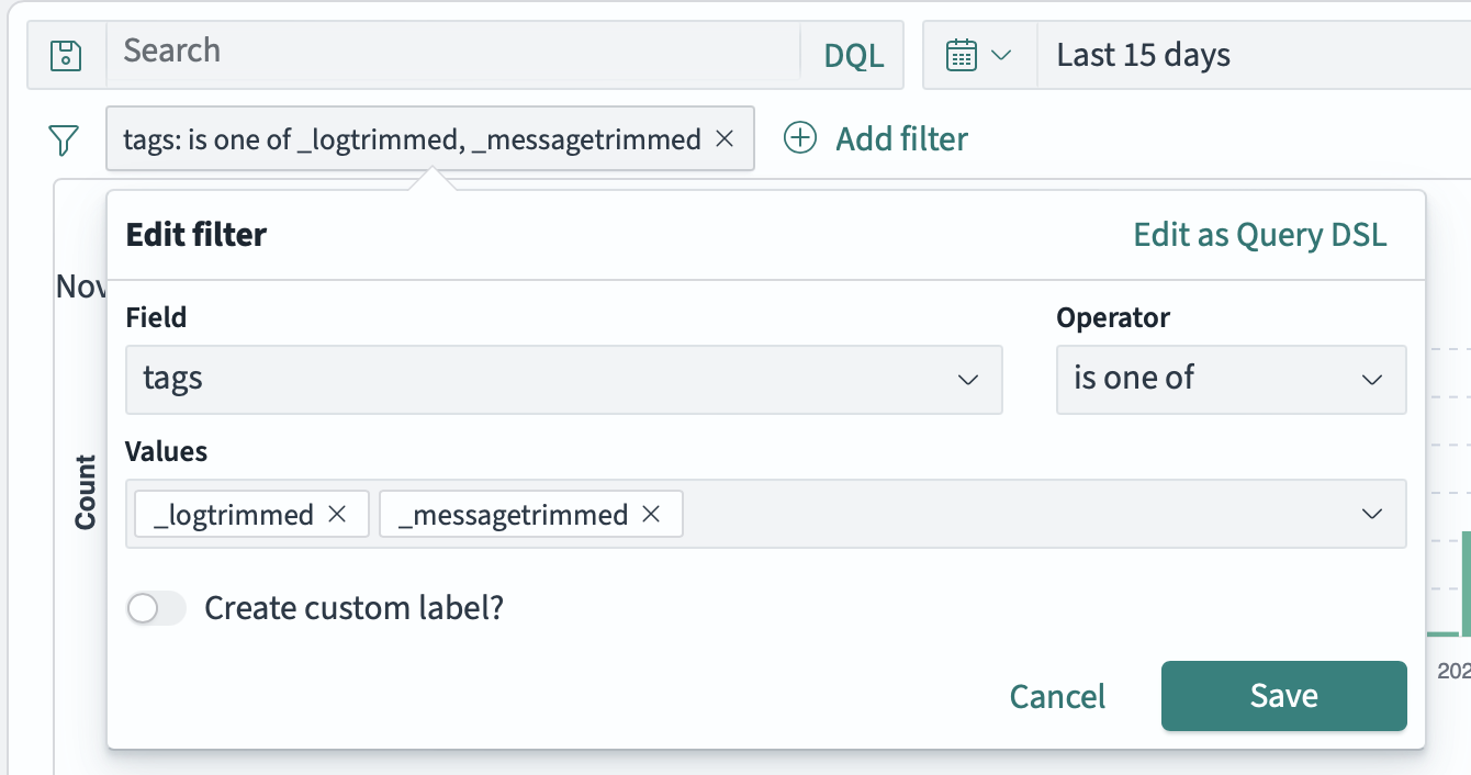 &quot;Screenshot from OpenSearch edit filter with settings as described above&quot;
