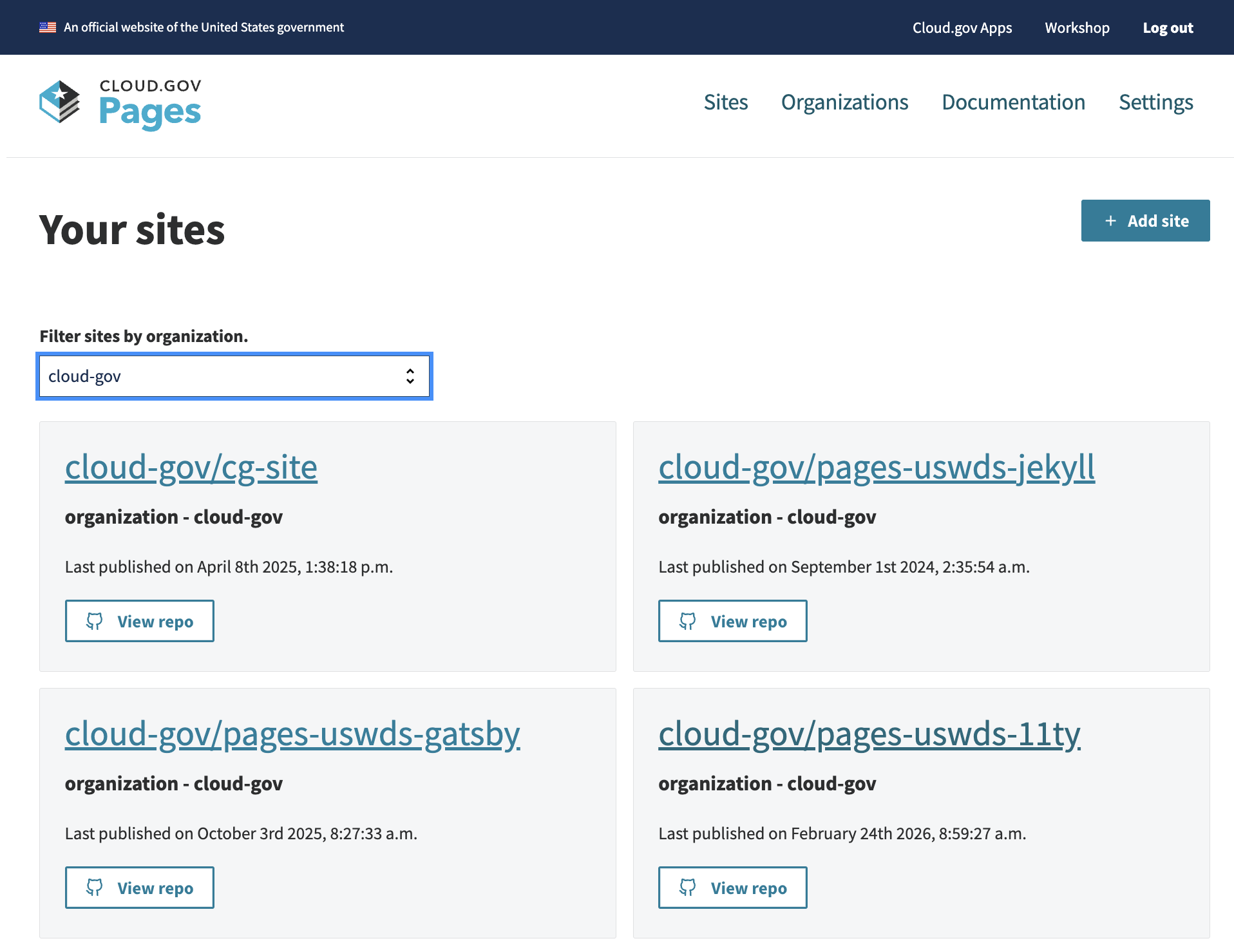 Pages Sitelist Screenshot
