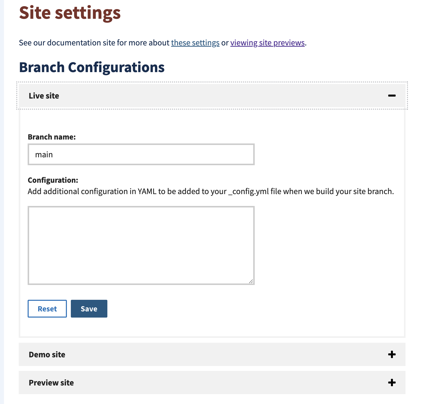 Pages Settings Screenshot