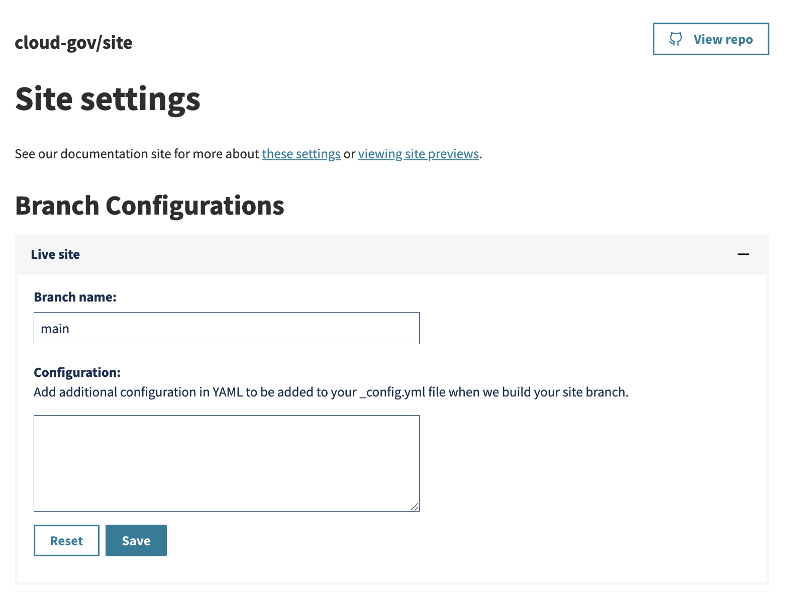 Pages Settings Screenshot