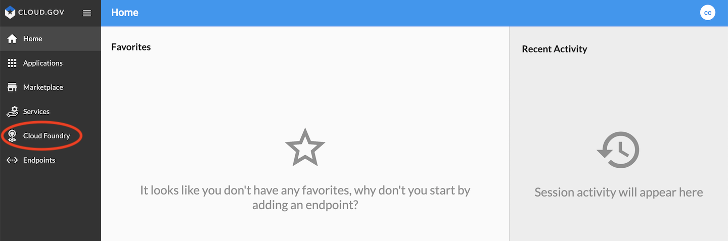 &quot;In the left menu, click on the Cloud Foundry text.&quot;