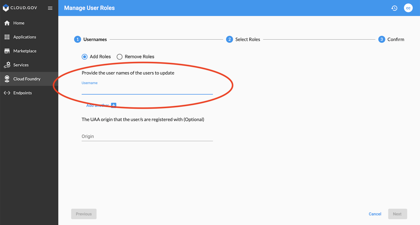 &quot;Type in the username that you want to either add or remove roles for in the organization, then click on the Next button at the bottom right of the screen.&quot;