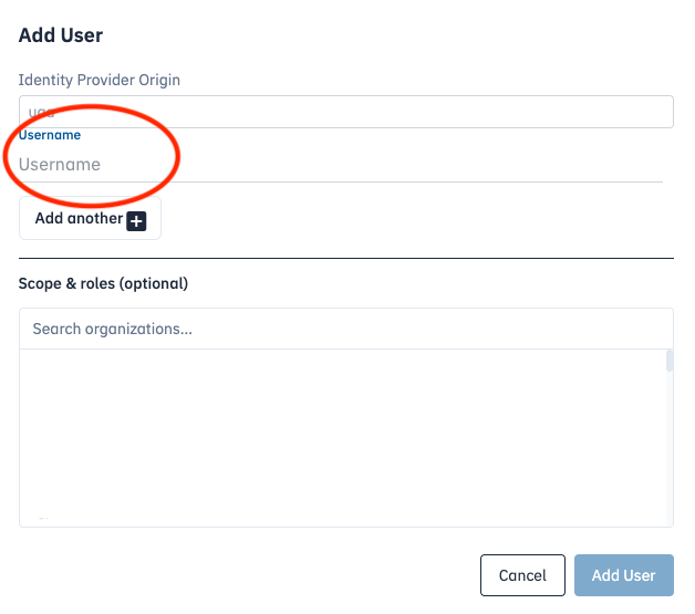 "Type in the username that you want to either add or remove roles for in the organization, then select the organization."