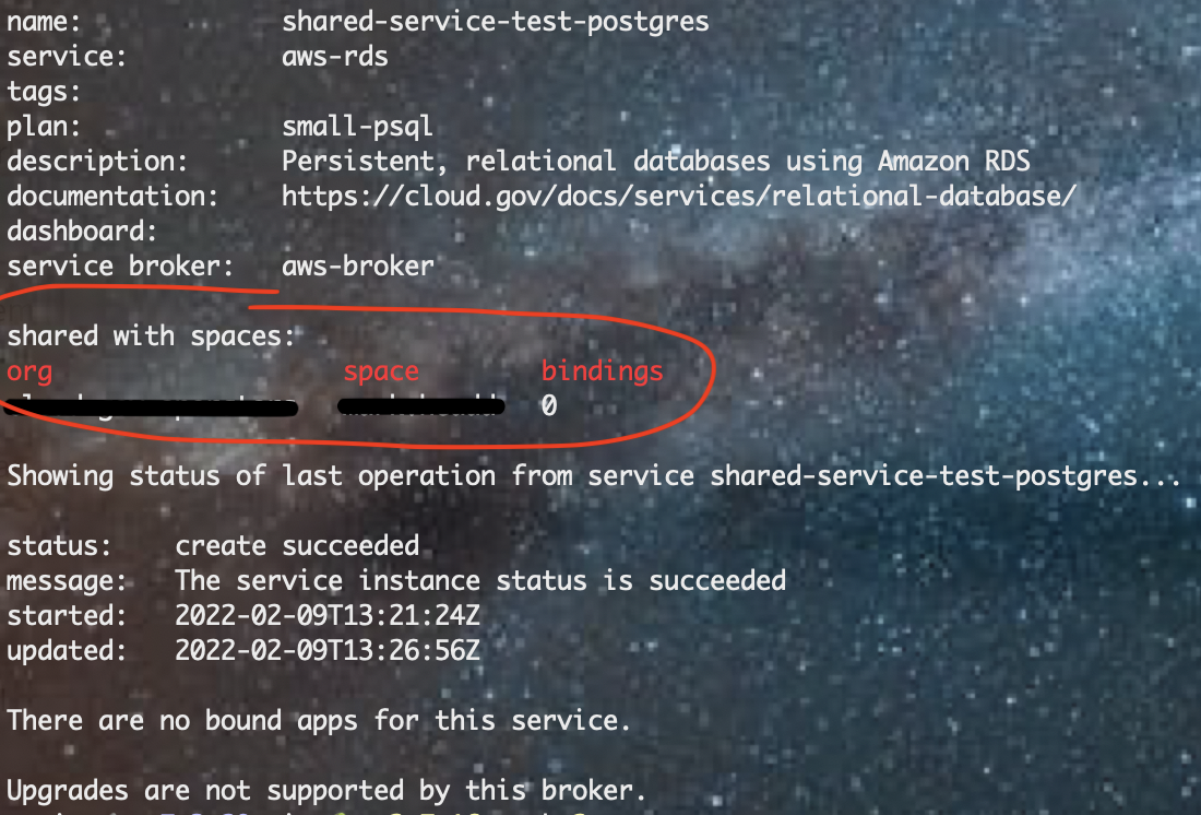&quot;Showing details of a service that is shared&quot;