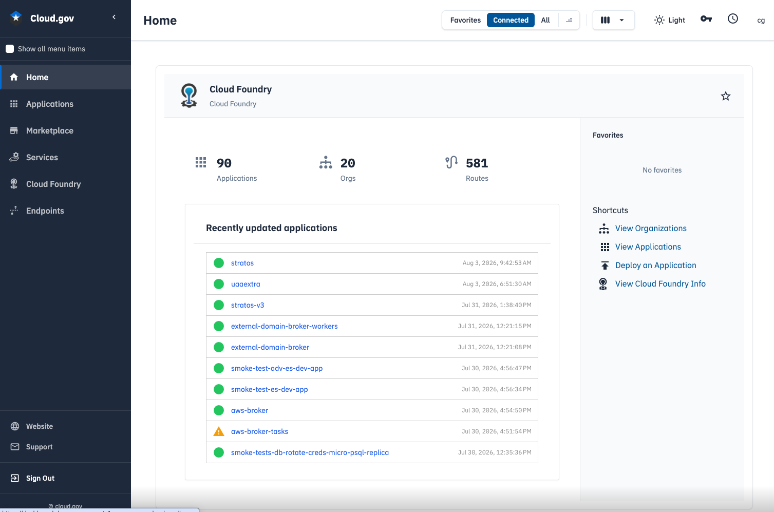 "Screenshot of the updated Stratos 5.x dashboard showing the refreshed Cloud.gov branding"