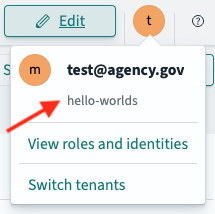 Screenshot of OpenSearch Dashboards show a pop-up window containing user information including their username and current tenant